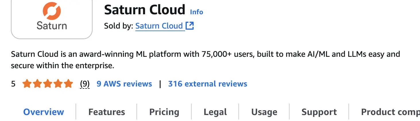 Screenshot of signup in AWS Marketplace for Saturn Cloud