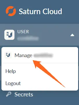 Saturn Cloud left menu with arrow pointing to manage user tab