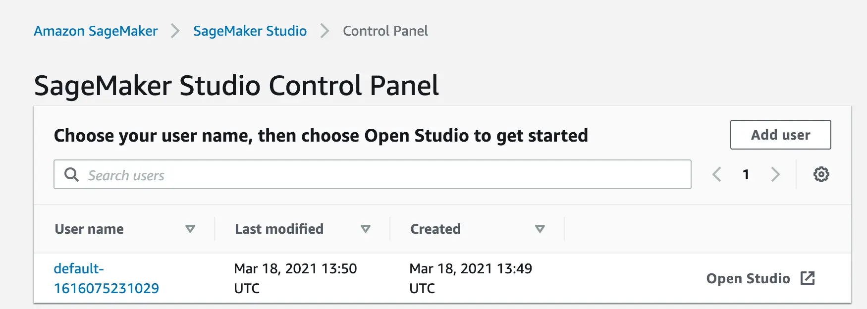 SageMaker control panel